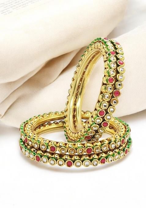Set Of 4 Gold Plated Kundan Studded Bangle Set