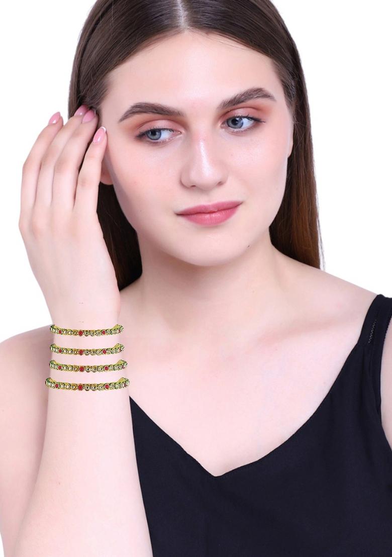 Set Of 4 Gold Plated Kundan Studded Bangle Set