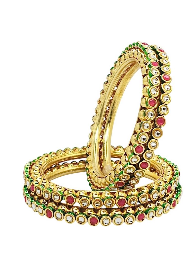 Set Of 4 Gold Plated Kundan Studded Bangle Set