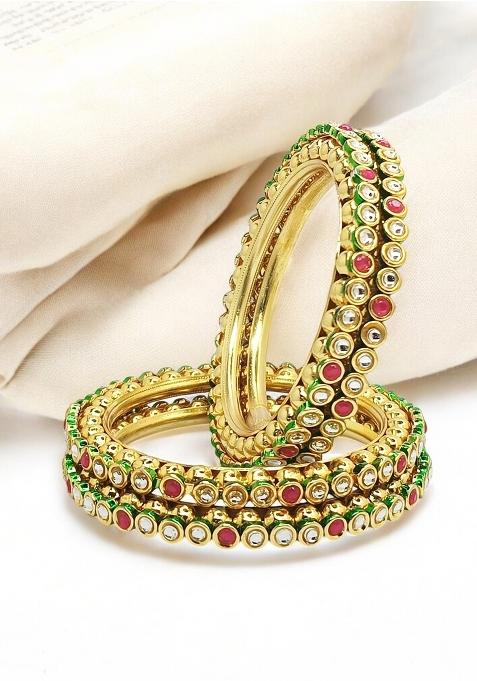 Set Of 4 Gold Plated Kundan Studded Bangle Set