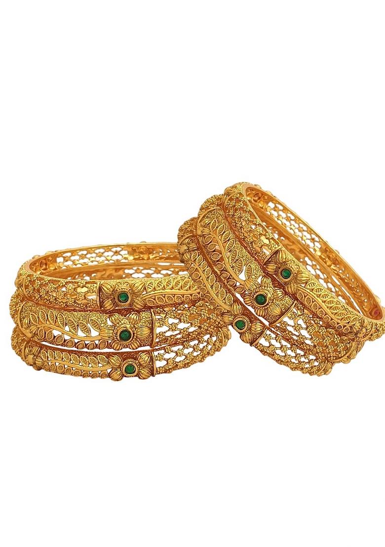 Set Of 6 Gold Plated Red Green Stone Studded Bangles Set