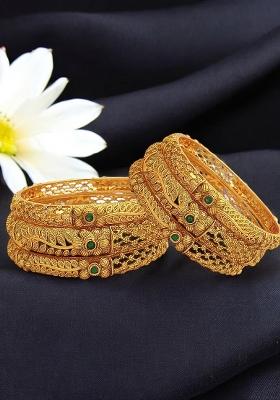 Set Of 6 Gold Plated Red Green Stone Studded Bangles Set