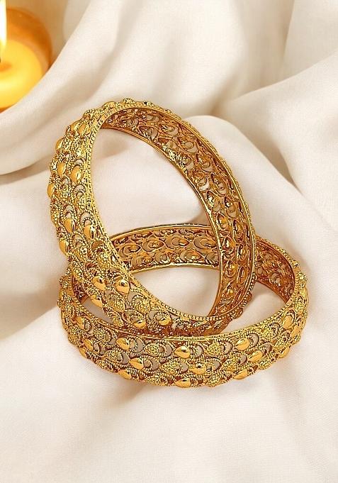 Set Of 2 Gold Plated Filigree Design Bangle Set