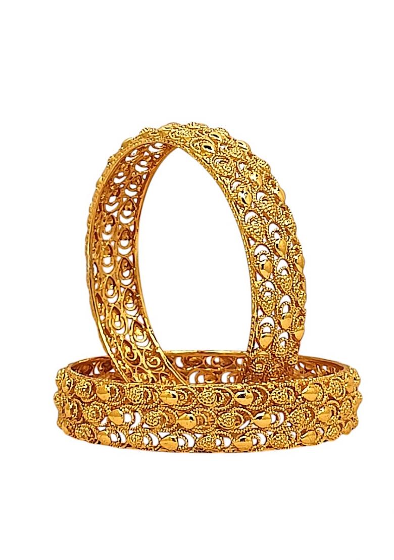Set Of 2 Gold Plated Filigree Design Bangle Set