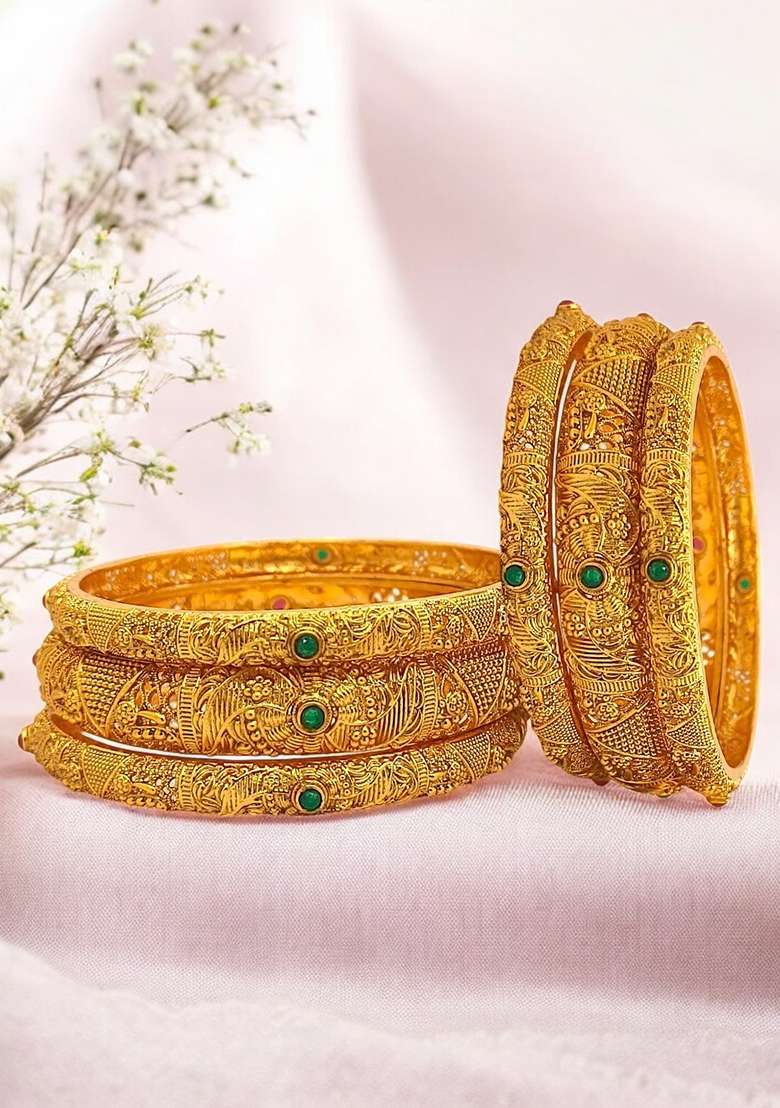 Set Of 6 Gold Plated Multicolor Stone Bangle Set - Indya