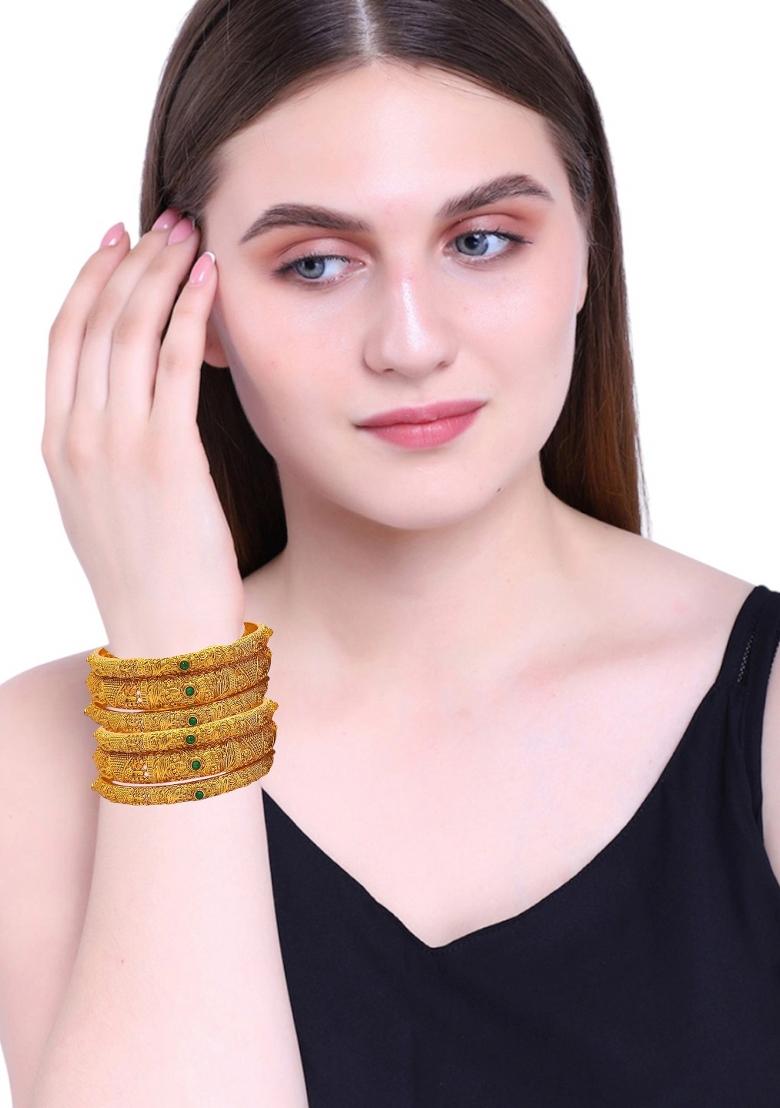 Set Of 6 Gold Plated Multicolor Stone Bangle Set