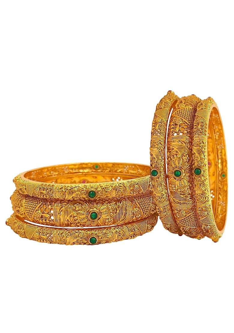 Set Of 6 Gold Plated Multicolor Stone Bangle Set - Indya