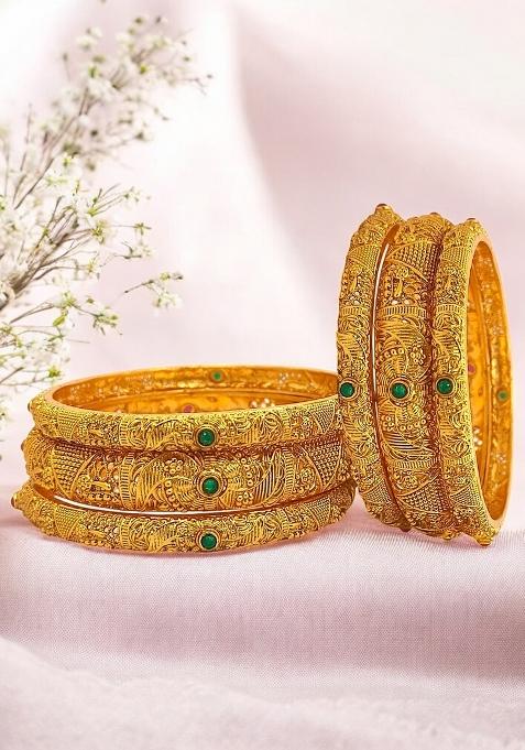 Set Of 6 Gold Plated Multicolor Stone Bangle Set