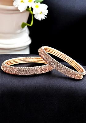 Set Of 8 Rose Gold Plated Cubic Zirconia Studded Bnagle Set