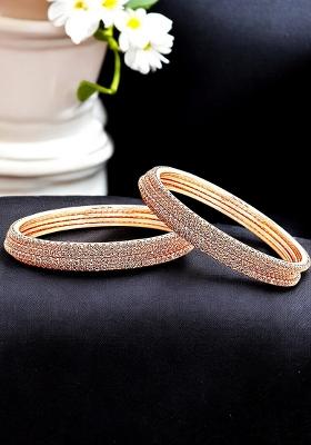 Set Of 8 Rose Gold Plated Cubic Zirconia Studded Bnagle Set