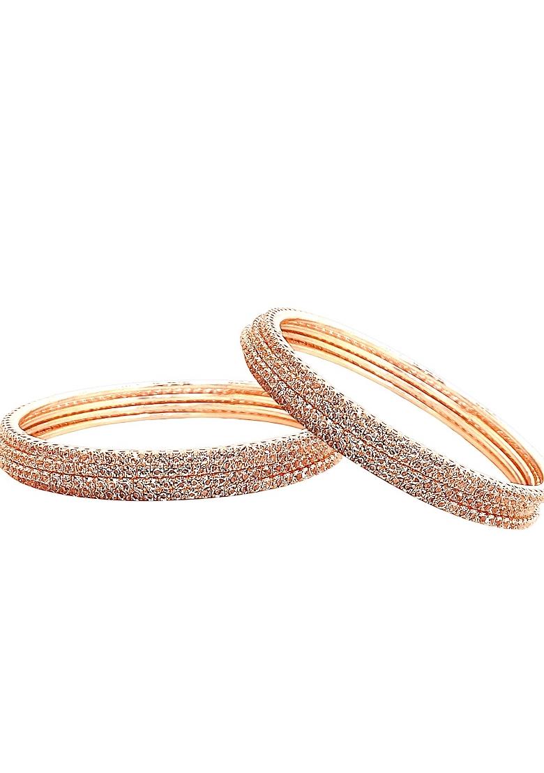 Set Of 8 Rose Gold Plated Cubic Zirconia Studded Bnagle Set