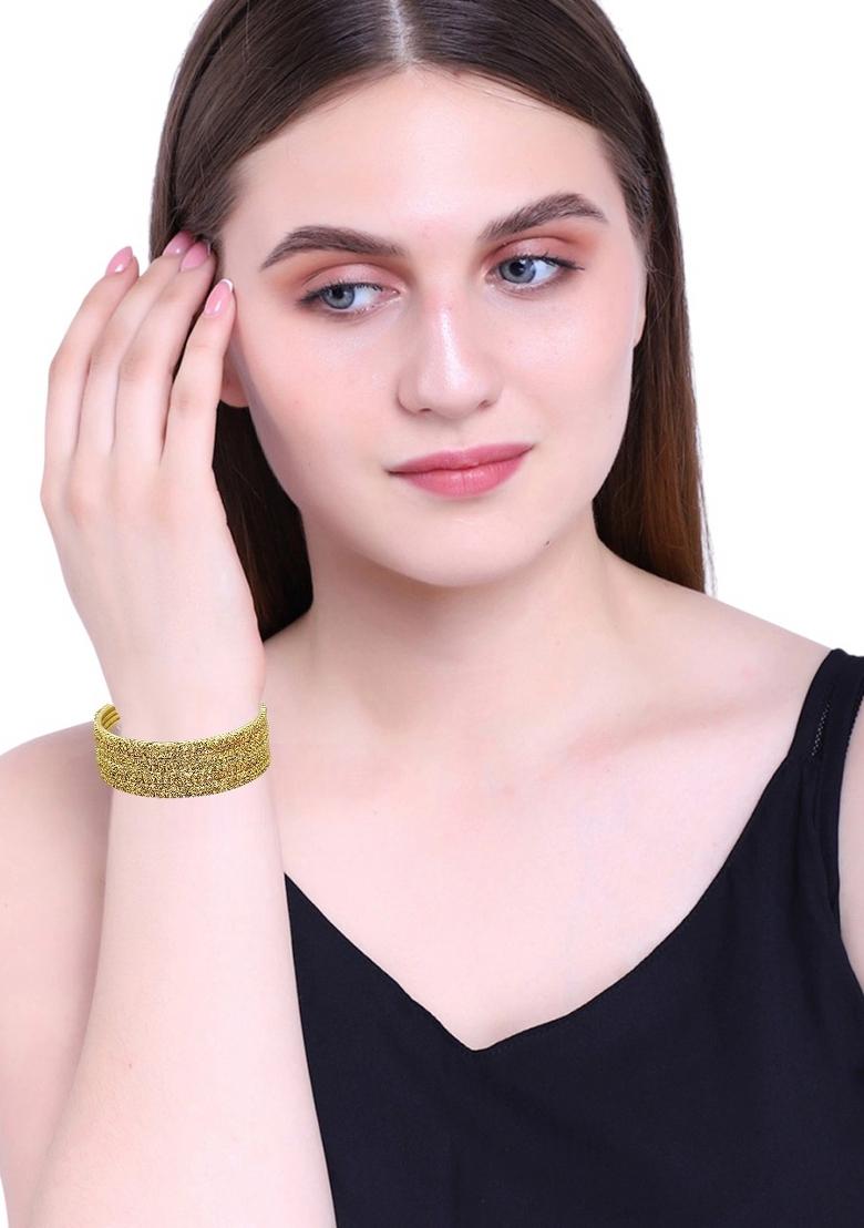 Set Of 8 Gold Plated Cubic Zirconia Studded Bnagle Set