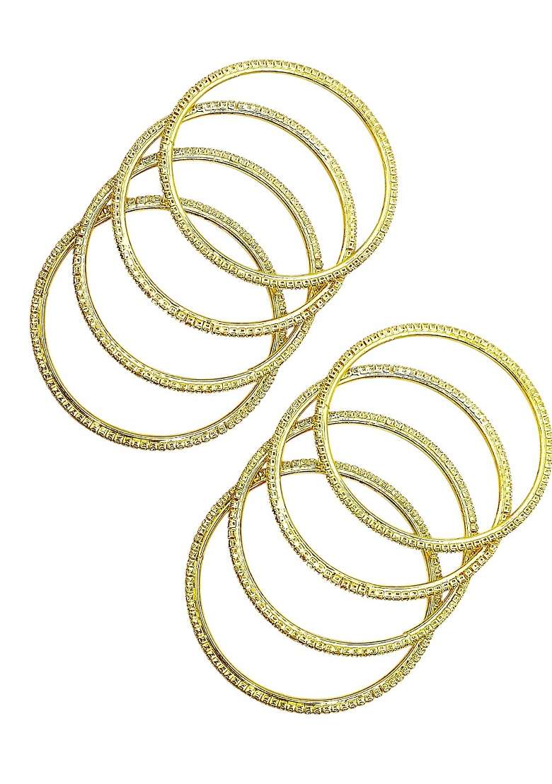 Set Of 8 Gold Plated Cubic Zirconia Studded Bnagle Set - Indya