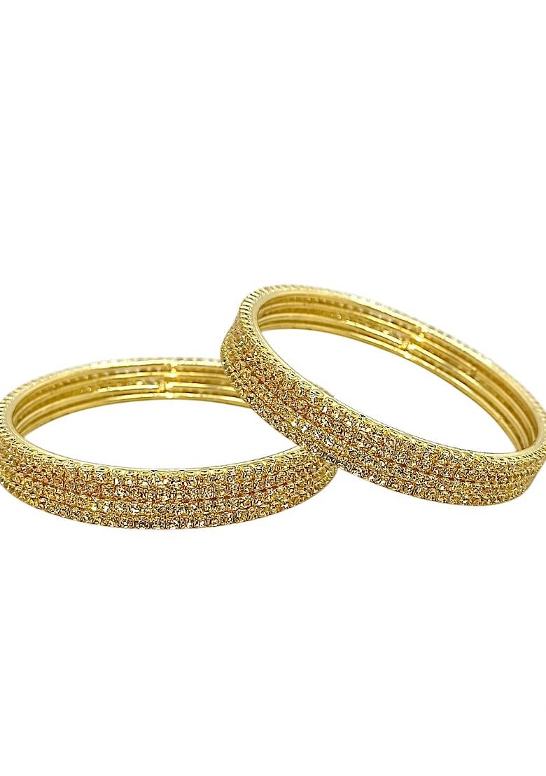 Set Of 8 Gold Plated Cubic Zirconia Studded Bnagle Set