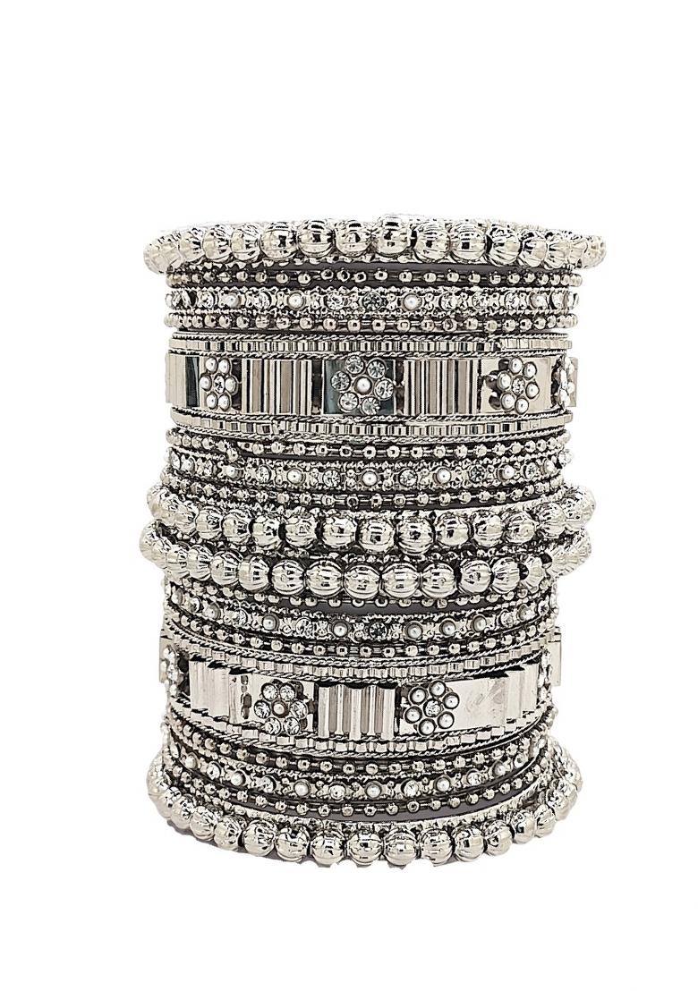 Silver Oxidised Stone Studded Handcrafted Chuda Set