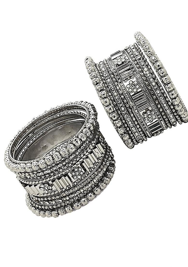 Silver Oxidised Stone Studded Handcrafted Chuda Set