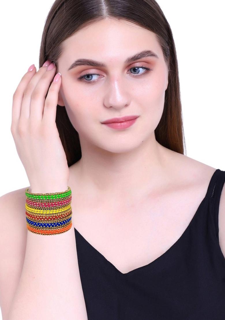 Set Of 24 Multicolour Ball Chain Metal Style Bangle Set