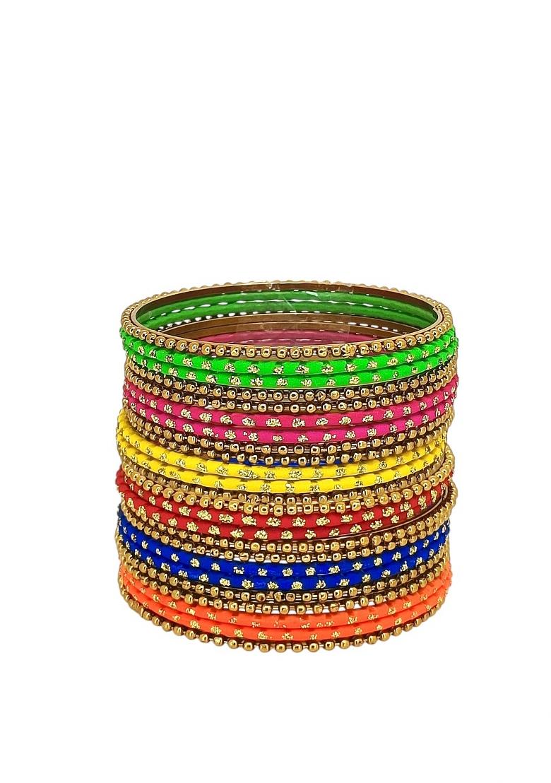 Set Of 24 Multicolour Ball Chain Metal Style Bangle Set