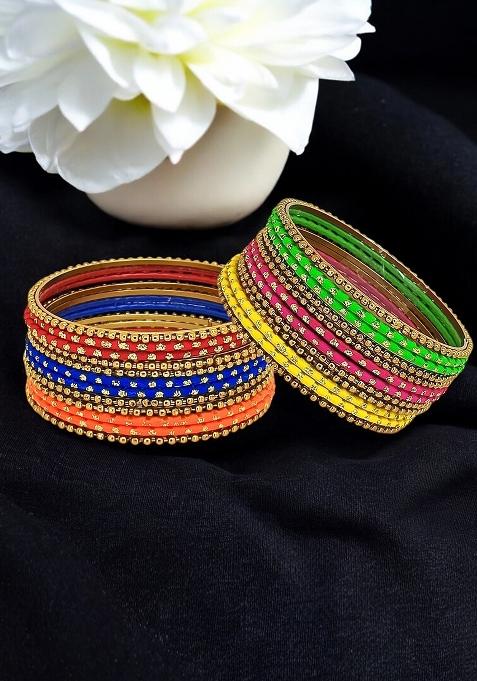 Set Of 24 Multicolour Ball Chain Metal Style Bangle Set