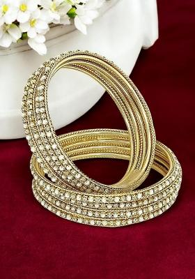 Set Of 8 Gold Plated Cz Beads Studded Bangle Set