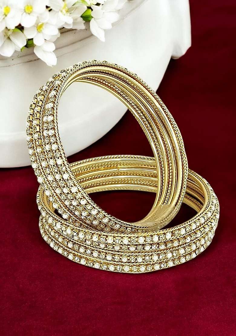Set Of 8 Gold Plated Cz Beads Studded Bangle Set - Indya