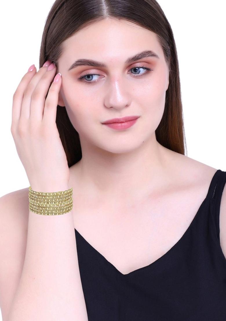 Set Of 8 Gold Plated Cz Beads Studded Bangle Set