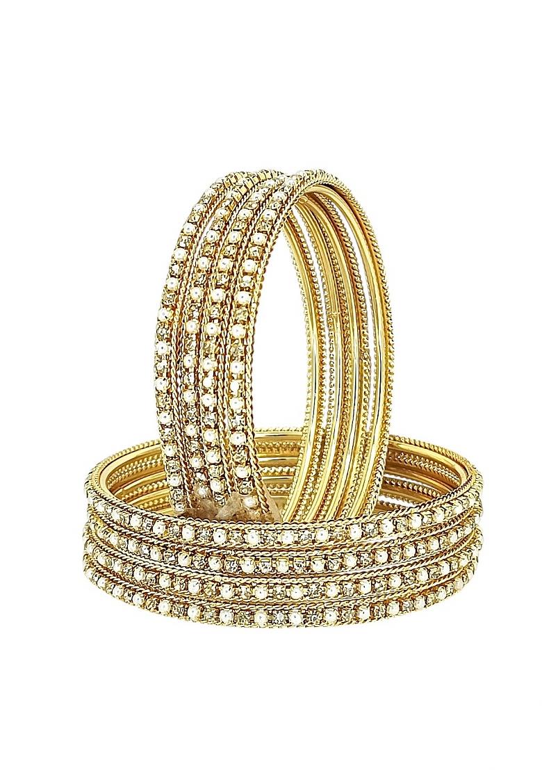 Set Of 8 Gold Plated Cz Beads Studded Bangle Set