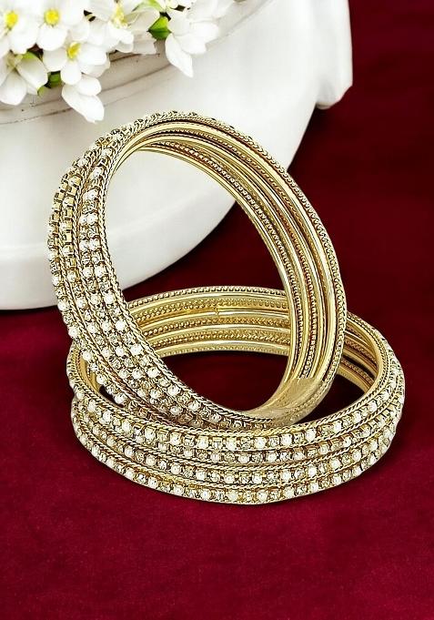 Set Of 8 Gold Plated Cz Beads Studded Bangle Set