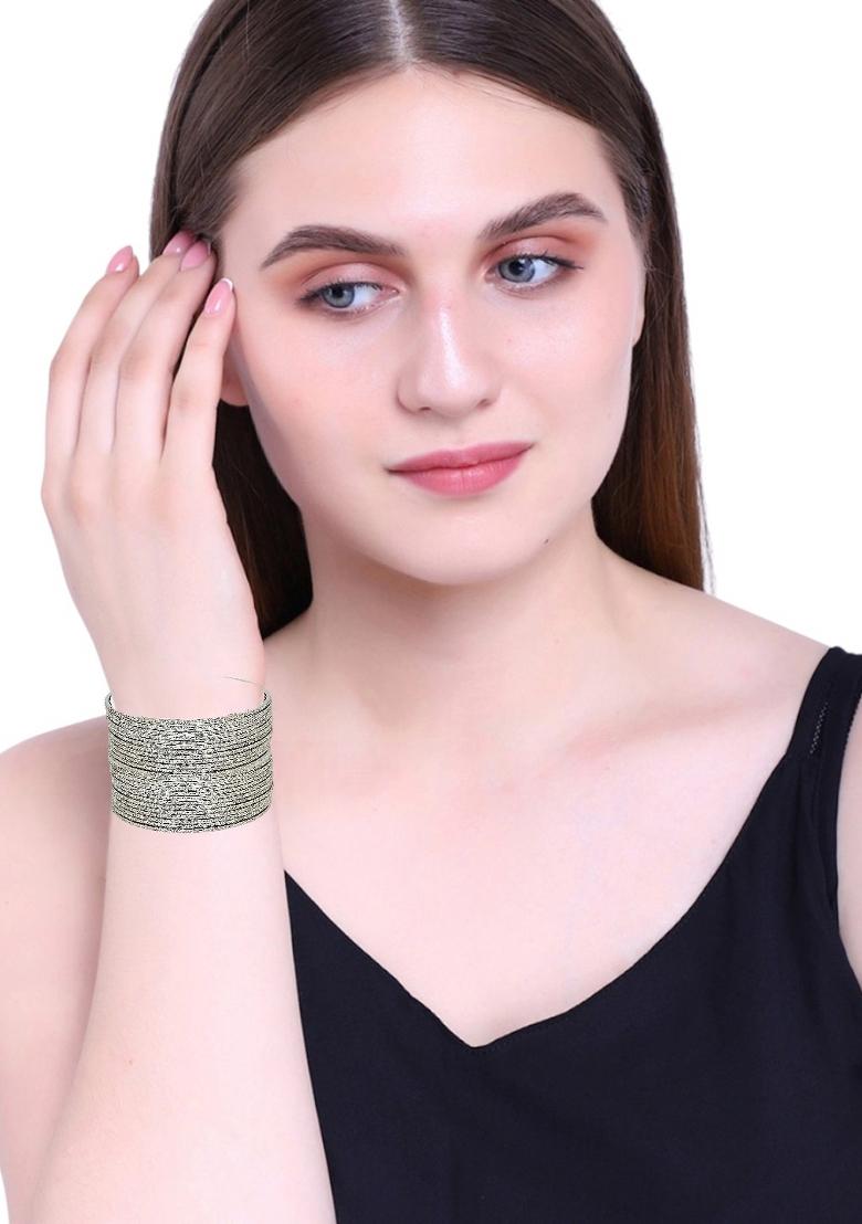 Set Of 24 Silver Plated Minimalist Textured Metal Bangle Set
