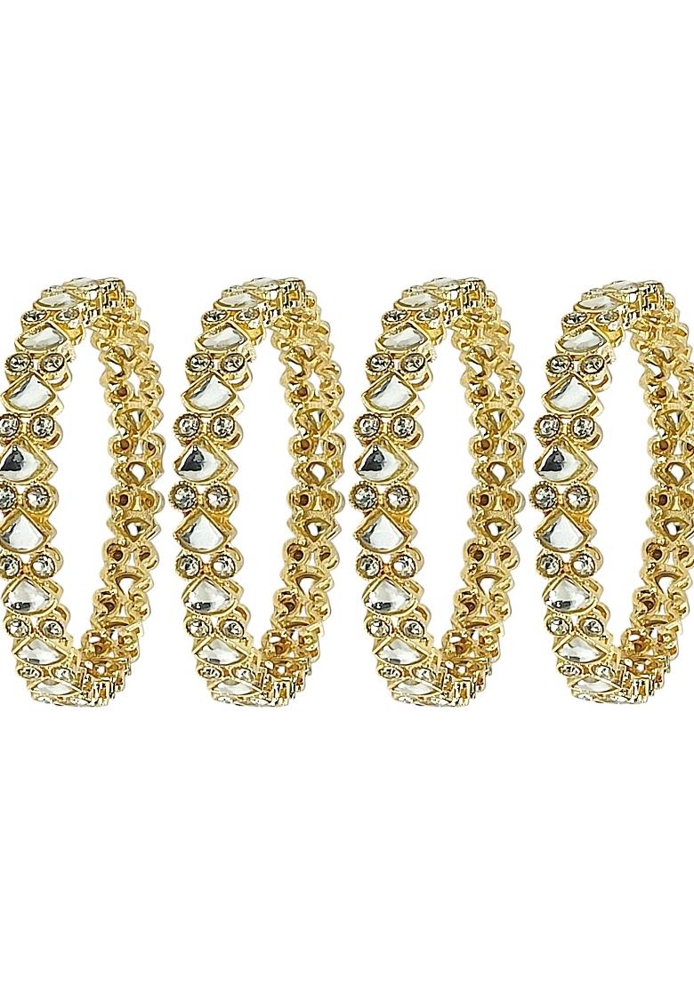 Set Of 4 Gold Plated Kundan Studded Bangle Set