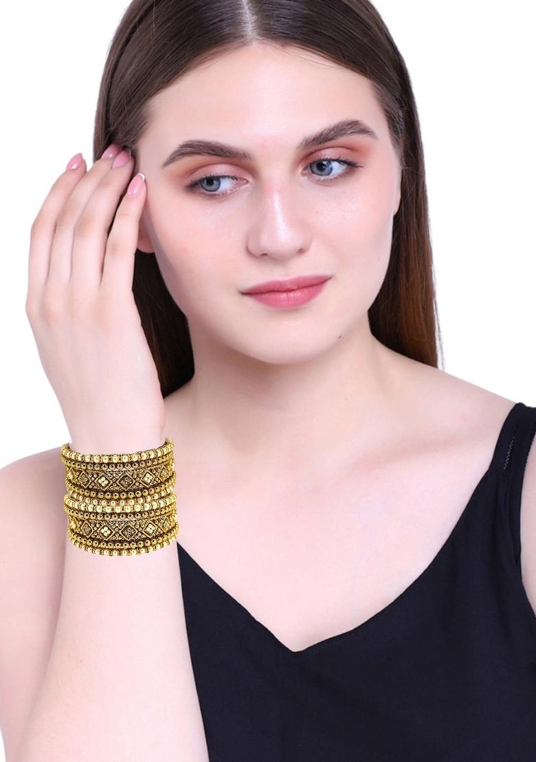 Set Of 10 Gold Plated Beads Studded Chuda Set