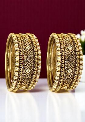 Set Of 10 Gold Plated Beads Studded Chuda Set