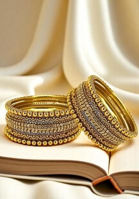 Set Of 10 Gold Plated Ball Chain Bangle Set - Indya