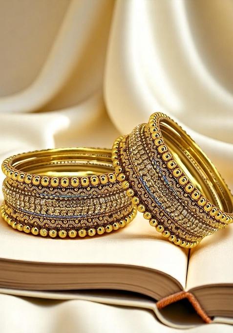 Set Of 10 Gold Plated Ball Chain Bangle Set