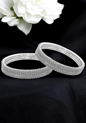 Set Of 8 Silver Plated Cubic Zirconia Studded Bangle Set