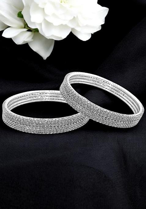 Set Of 8 Silver Plated Cubic Zirconia Studded Bangle Set