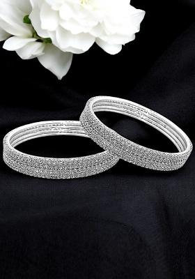 Set Of 8 Silver Plated Cubic Zirconia Studded Bangle Set