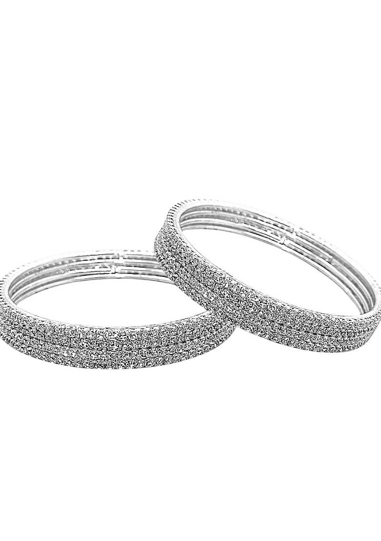Set Of 8 Silver Plated Cubic Zirconia Studded Bangle Set