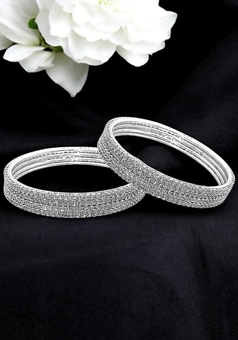 Set Of 8 Silver Plated Cubic Zirconia Studded Bangle Set