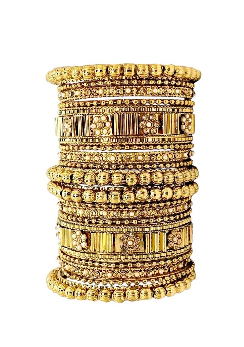 Gold Plated Stone Studded Handcrafted Chuda Set - Indya