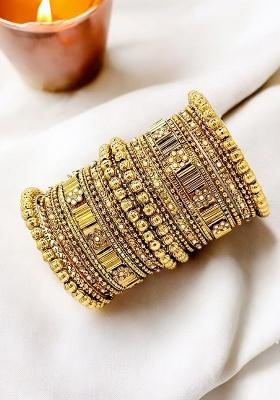 Gold Plated Stone Studded Handcrafted Chuda Set