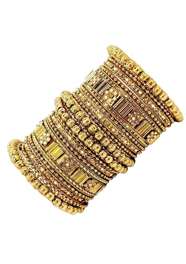 Gold Plated Stone Studded Handcrafted Chuda Set - Indya