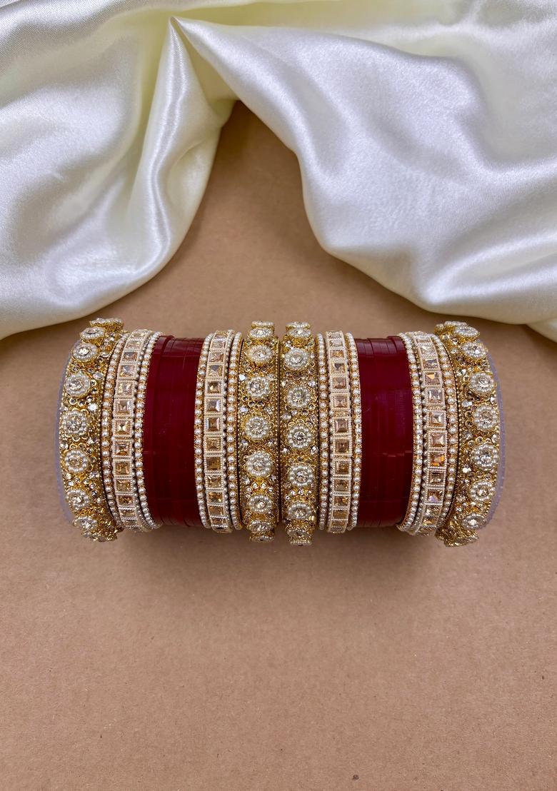 Red Punjabi Chuda Metal And Plastic Wedding Chuda Bangle Set