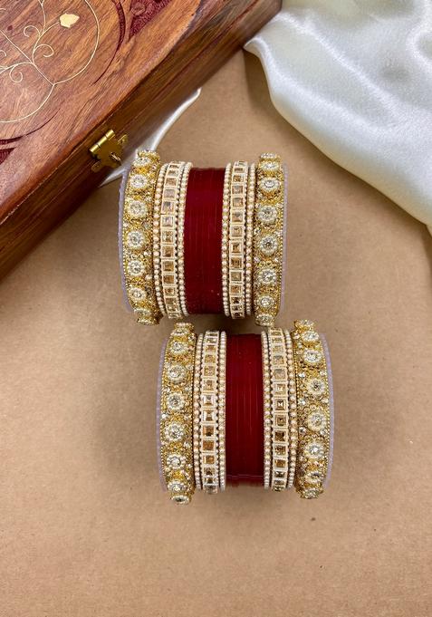 Red Punjabi Chuda Metal And Plastic Wedding Chuda Bangle Set