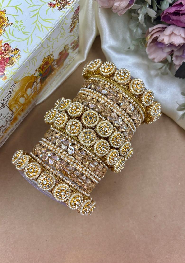 Golden Moti Metal And Plastic Wedding Chuda Bangle Set
