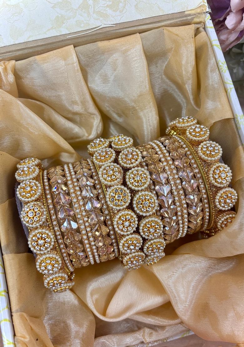 Golden Moti Metal And Plastic Wedding Chuda Bangle Set