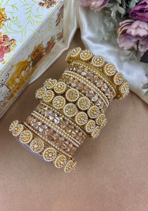 Golden Moti Metal And Plastic Wedding Chuda Bangle Set