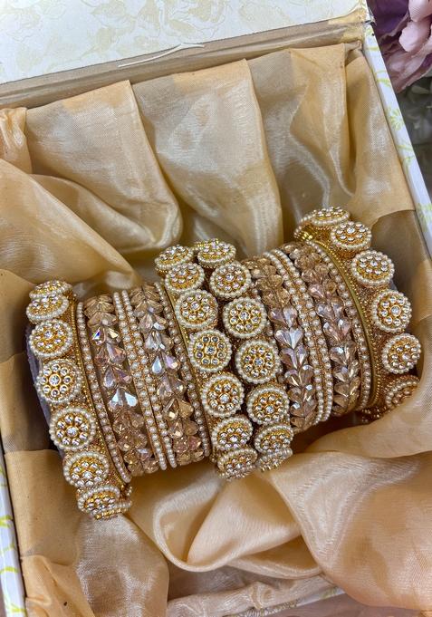 Golden Moti Metal And Plastic Wedding Chuda Bangle Set