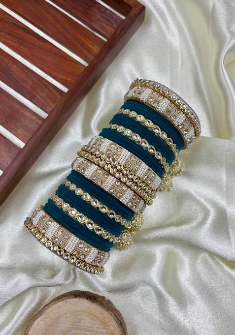 Rani Pink Kundan Metal And Plastic Wedding Chuda Bangle Set