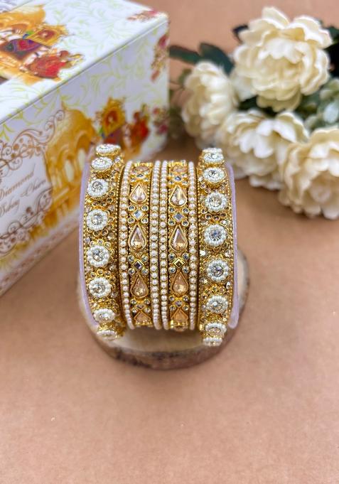Golden Kundan Metal And Plastic Wedding Chuda Bangle Set